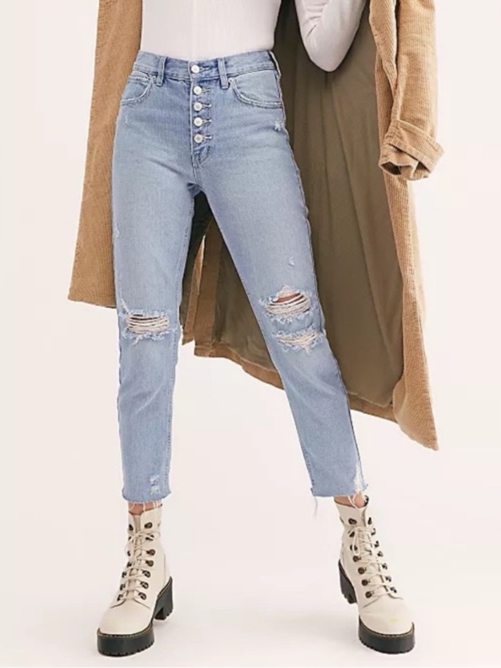 Free People Blue Blossom Rigid Distressed Skinny Jeans Size‎ 28